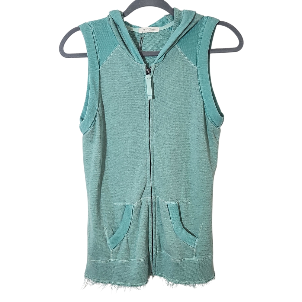Mododoc Green Athleisure Zip-Front Hooded Vest Size Small